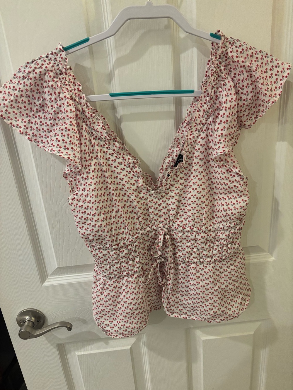 JCrew Floral Tie-Front Ruffle Sleeve Blouse
